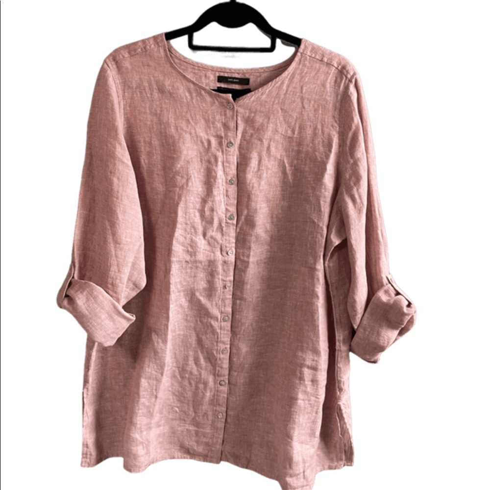 NWOT Tahari 100% Linen Button Down Tunic, Size 1X